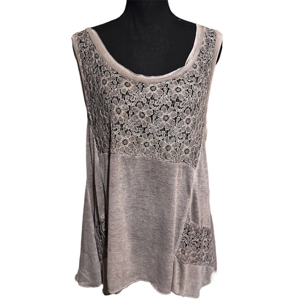 Sleeveless Lace Panel Tunic Top - Taupe